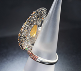 Серебряное кольцо с кристаллическими эфиопскими опалами 5,83 карата, желтыми и оранжевыми сапфирами бриллиантовой огранки Серебро 925