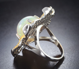 Серебряное кольцо с кристаллическим эфиопским опалом 10,64 карата, падпараджа и золотистыми сапфирами бриллиантовой огранки Серебро 925