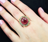 Серебряное кольцо с рубином 19,92 карата, кристаллическими эфиопскими опалами 2,91 карата и розовыми сапфирами бриллиантовой огранки Серебро 925