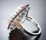 Серебряное кольцо с кристаллическим эфиопским опалом 8,69 карата и сапфирами бриллиантовой огранки Серебро 925