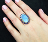 Серебряное кольцо с кристаллическим эфиопским опалом 12,35 карата, синими и красными сапфирами бриллиантовой огранки Серебро 925