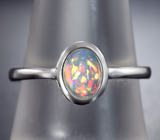 Прелестное серебряное кольцо с ярким многоцветным кристаллическим эфиопским опалом Серебро 925