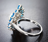 Яркое серебряное кольцо с жемчужиной и неоново-синими апатитами Серебро 925