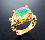 Золотое кольцо с ограненным эфиопским опалом 3,72 карата и бриллиантами