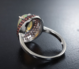 Серебряное кольцо с кристаллическим эфиопским опалом и оранжевыми сапфирами бриллиантовой огранки Серебро 925