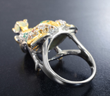 Серебряное кольцо «Царевна-лягушка» с эфиопским опалом, изумрудами, танзанитами и золотистыми сапфирами Серебро 925