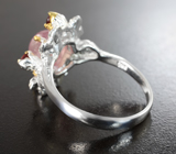 Серебряное кольцо с розовым сапфиром 3,2 карата и родолитами Серебро 925