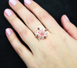 Серебряное кольцо с розовым сапфиром 3,2 карата и родолитами Серебро 925