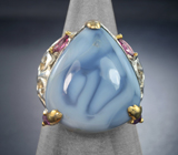 Серебряное кольцо с голубым опалом, родолитами и аметистами Серебро 925