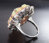 Серебряное кольцо с кристаллическими эфиопскими опалами 9,91 карата и розовыми сапфирами бриллиантовой огранки Серебро 925