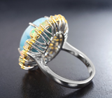 Серебряное кольцо с ларимаром 11,16 карата, кристаллическими эфиопскими опалами 2,06 карата и желтыми сапфирами бриллиантовой огранки Серебро 925