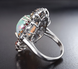 Серебряное кольцо с кристаллическим эфиопским опалом 6,85 карата и разноцветными сапфирами Серебро 925