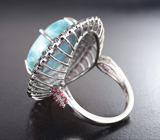 Серебряное кольцо с ларимаром 12,56 карата, красными и синими сапфирами бриллиантовой огранки Серебро 925