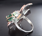 Серебряное кольцо с кристаллическим эфиопским опалом 4,76 карата, изумрудом и розовыми сапфирами бриллиантовой огранки Серебро 925