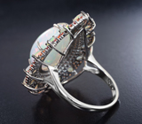 Серебряное кольцо с кристаллическими эфиопскими опалами 11,72 карата и сапфирами бриллиантовой огранки Серебро 925