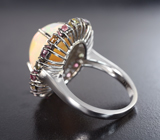 Серебряное кольцо с кристаллическим эфиопским опалом 9,33 карата, разноцветными турмалинами и сапфирами бриллиантовой огранки Серебро 925