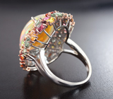 Серебряное кольцо с кристаллическим эфиопским опалом 12,46 карата и разноцветными сапфирами Серебро 925