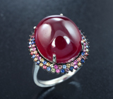 Серебряное кольцо с рубином 23 карата и разноцветными сапфирами бриллиантовой огранки Серебро 925
