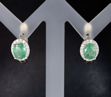 Изящные серебряные серьги с изумрудами Серебро 925