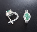 Изящные серебряные серьги с изумрудами Серебро 925