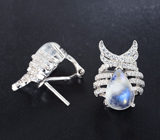 Оригинальные серебряные серьги с лунным камнем Серебро 925