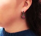 Серебряные серьги с рубинами, диопсидами и синими сапфирами Серебро 925