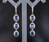 Великолепные серебряные серьги с васильковыми кианитами Серебро 925