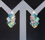 Серебряные серьги с кристаллическими эфиопскими опалами и «неоновыми» апатитами Серебро 925