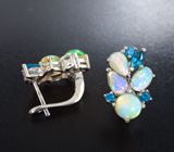 Серебряные серьги с кристаллическими эфиопскими опалами и «неоновыми» апатитами Серебро 925