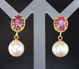 Серебряные серьги с жемчугом и рубинами Серебро 925