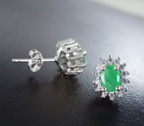 Прелестные серебряные серьги с изумрудами Серебро 925