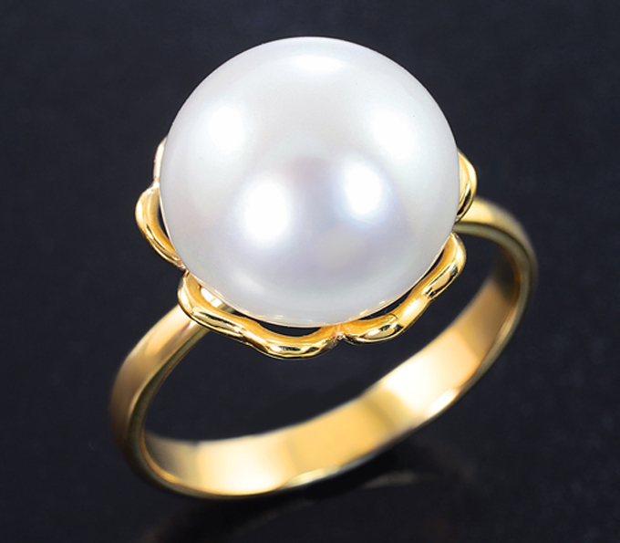 Золотое кольцо с морской жемчужиной топового люстра 9,49 карата