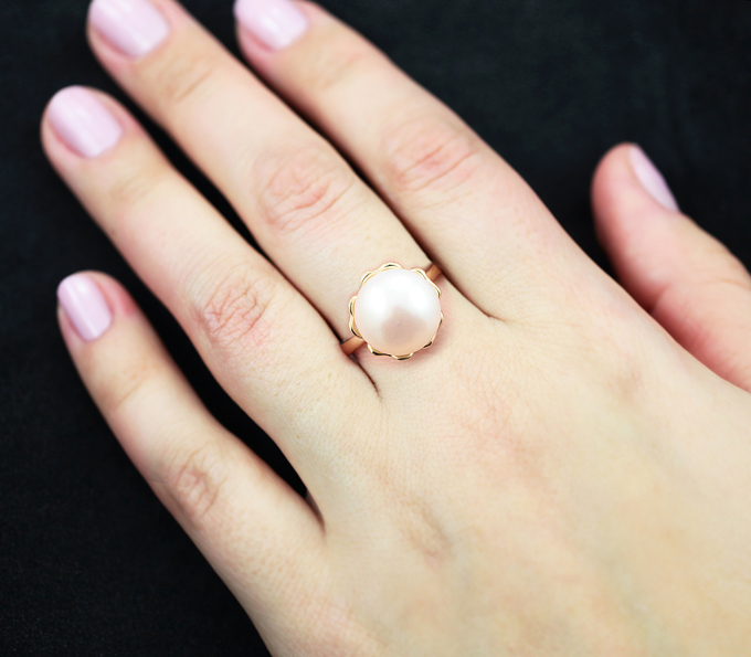 Золотое кольцо с морской жемчужиной топового люстра 9,49 карата Золото