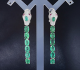 Великолепные серебряные серьги «Змейки» с изумрудами Серебро 925