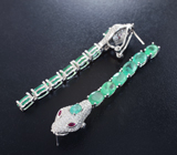 Великолепные серебряные серьги «Змейки» с изумрудами Серебро 925