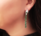 Великолепные серебряные серьги «Змейки» с изумрудами Серебро 925