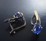 Черненые серебряные серьги с синими сапфирами Серебро 925