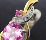 Чудесные серебряные серьги с розовыми топазами и рубинами Серебро 925