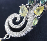 Изысканные серебряные серьги с разноцветными сапфирами Серебро 925