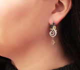 Изысканные серебряные серьги с разноцветными сапфирами Серебро 925