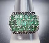 Широкое серебряное кольцо с изумрудами и черными шпинелями Серебро 925