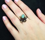 Серебряное кольцо с кристаллическими эфиопскими опалами и перидотами