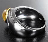 Серебряное кольцо с желтым кварцем с эффектом кошачьего глаза и голубыми топазами Серебро 925