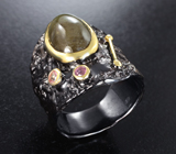 Серебряное кольцо cо сфеном и розовыми турмалинами Серебро 925