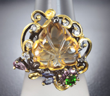 Серебряное кольцо с резным цитрином, диопсидом, розовыми турмалинами и танзанитами Серебро 925