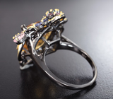 Серебряное кольцо с резным цитрином, диопсидом, розовыми турмалинами и танзанитами Серебро 925