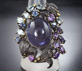 Серебряное кольцо с танзанитом 17,76 карата, голубыми топазами, аметистами и синими сапфирами Серебро 925