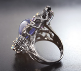 Серебряное кольцо с танзанитом 17,76 карата, голубыми топазами, аметистами и синими сапфирами Серебро 925