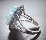 Серебряное кольцо с ларимаром 12,4 карата, кианитами и синими сапфирами бриллиантовой огранки Серебро 925