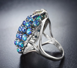 Серебряное кольцо с кристаллическими черными опалами 7,87 карата и разноцветными сапфирами бриллиантовой огранки Серебро 925